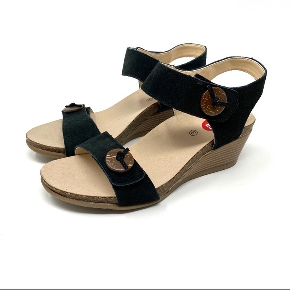 Ekoes black leather wedge sandals 152-7C - Picture 2 of 7